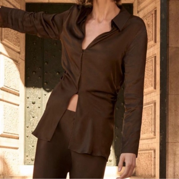 Zara Tops - Zara Chocolate Brown Satin Shirt